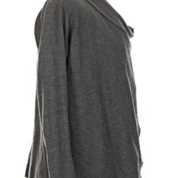 Tahari Gray Merino Wool Blend Open Front Long Sleeve Buckle Detail Cardigan Sz L - Picture 7 of 12